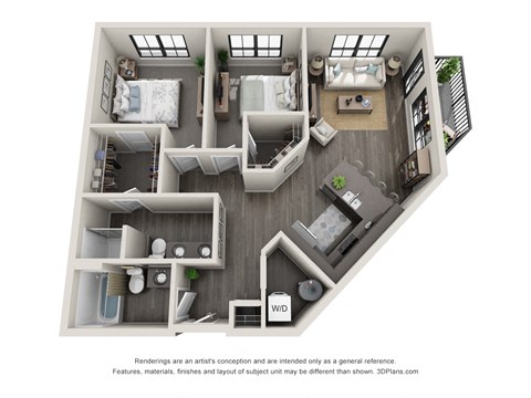 2 bed 2 bath floor plan H at 5300 Centre, Missouri
